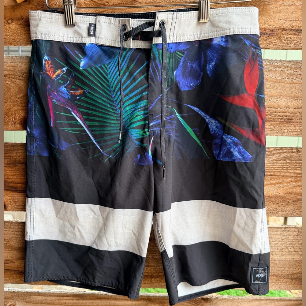 Vans Men's Black and Blue Tropical Board Shorts